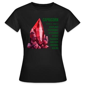 Tierkreiszeichen Edelsteine: Steinbock, Granat - Frauen T-Shirt - Schwarz - Vorne - AI Model Female 172 dark (172cm)
