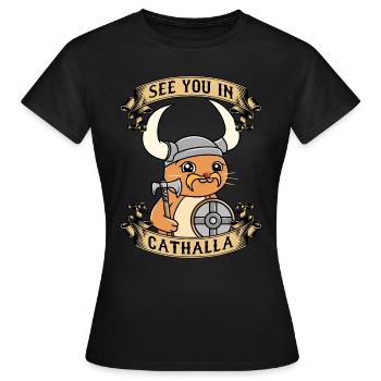 Viking Cat Katze Valhalla Norse Mythology Geschenk - Frauen T-Shirt - Schwarz - Vorne - AI Model Female 172 dark (172cm)