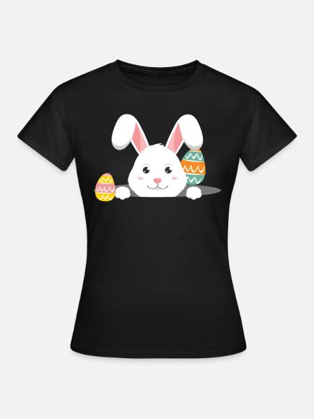 Lapin de Pâques avec des œufs de Pâques - T-shirt Femme - noir