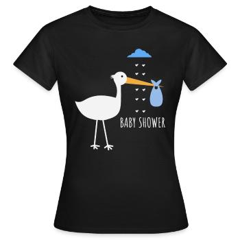 Cigogne de douche de bébé - T-shirt Femme - noir - Devant - AI Model Female 172 dark (172cm)