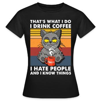 Coffee People Black Cat Graphic - Women's T-Shirt - black - Front - AI Model Female 172 dark (172cm)