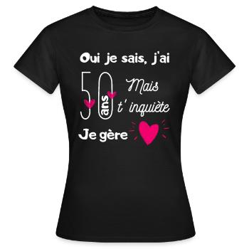 50 ans je gère - T-shirt Femme - noir - Devant - AI Model Female 172 dark (172cm)