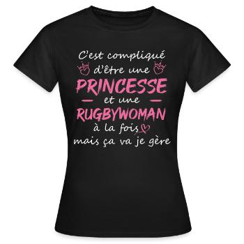C'est compliqué d'être une princesse rugbywoman - T-shirt Femme - noir - Devant - AI Model Female 172 dark (172cm)