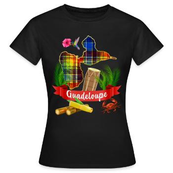 Guadeloupe Madras et Tambour Gwo-ka - T-shirt Femme - noir - Devant - AI Model Female 172 dark (172cm)