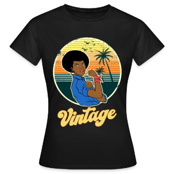 Vintage femme Afro Année Rétro Année 70-80 - T-shirt Femme - noir - Devant - AI Model Female 172 dark (172cm)