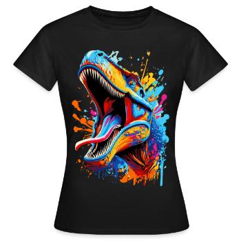 T-Rex Coloré - Dinosaure Tyrannosaurus Rex - T-shirt Femme - noir - Devant - AI Model Female 172 dark (172cm)