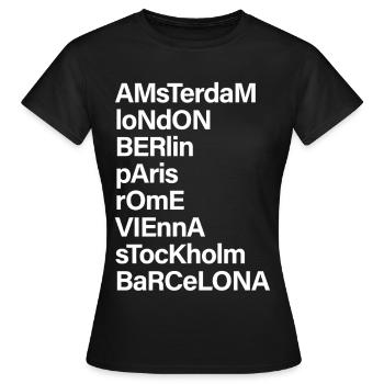 NOMS DES VILLES - Tour du monde dans l’armoire - T-shirt Femme - noir - Devant - AI Model Female 172 dark (172cm)