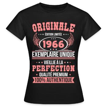 1966 – Einzigartiges Beispiel – Premiumqualität - Frauen T-Shirt - Schwarz - Vorne - AI Model Female 172 dark (172cm)