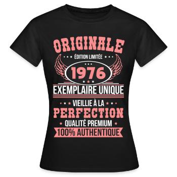 1976 – Exemplaire unique – Qualité premium - T-shirt Femme - noir - Devant - AI Model Female 172 dark (172cm)