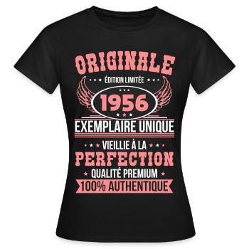 1956 – Exemplaire unique – Qualité premium - T-shirt Femme - noir - Devant - AI Model Female 172 dark (172cm)