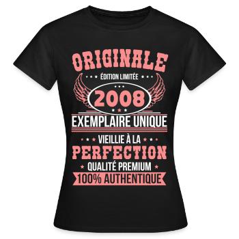 2008 – Einzigartiges Exemplar – Premiumqualität - Frauen T-Shirt - Schwarz - Vorne - AI Model Female 172 dark (172cm)