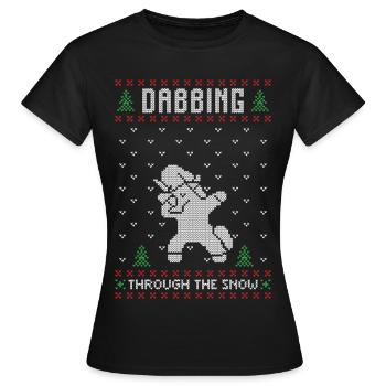Dabbing Santa Unicorn Ugly Christmas Sweater - Women's T-Shirt - black - Front - AI Model Female 172 dark (172cm)