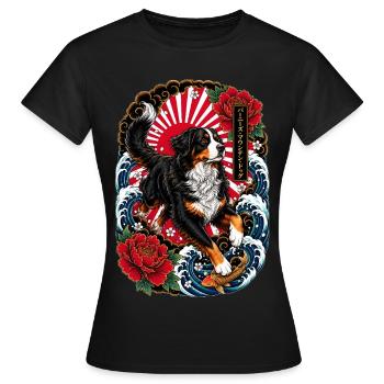 Berner Sennenhund im japanischen Tattoo Stil - Frauen T-Shirt - Schwarz - Vorne - AI Model Female 172 dark (172cm)