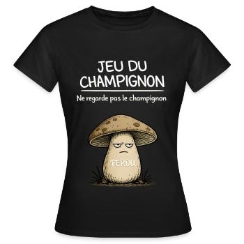 Jeu du Champignon  - T-shirt Femme - noir - Devant - AI Model Female 172 dark (172cm)