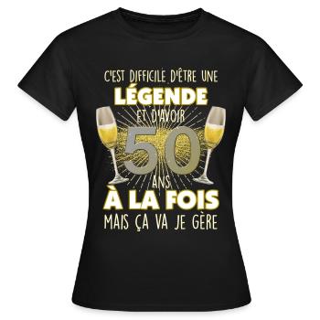 Anniversaire 50 ans Légende Citation Humour - T-shirt Femme - noir - Devant - AI Model Female 172 dark (172cm)