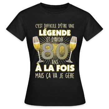 Anniversaire 80 ans Légende Papi et Mamie - T-shirt Femme - noir - Devant - AI Model Female 172 dark (172cm)