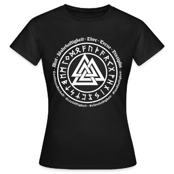 Wikinger - 9 Tugenden - Frauen T-Shirt - Schwarz - Vorne - AI Model Female 172 dark (172cm)