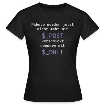 PHP Programmierer $_POST lustiges Shirt - Frauen T-Shirt - Schwarz - Vorne - AI Model Female 172 dark (172cm)