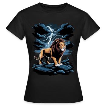 A lion during a thunderstorm - Women's T-Shirt - black - Front - AI Model Female 172 dark (172cm)