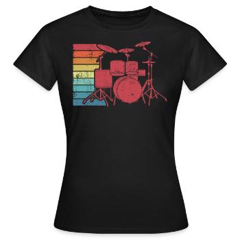 Schlagzeug Schlagzeuger Retro - Frauen T-Shirt - Schwarz - Vorne - AI Model Female 172 dark (172cm)