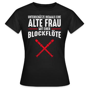 Alte Frau - Blockflöte | Retro Vintage Style - Frauen T-Shirt - Schwarz - Vorne - AI Model Female 172 dark (172cm)