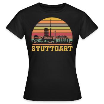 Stuttgart Retro | Stuttgarter Skyline Vintage - Frauen T-Shirt - Schwarz - Vorne - AI Model Female 172 dark (172cm)