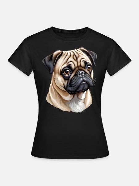 Mops Kopf - Frauen T-Shirt - Schwarz