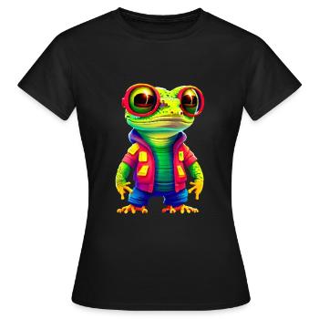 Gamer's Perfect Illustration - Cute Colorful Gekko - Frauen T-Shirt - Schwarz - Vorne - AI Model Female 172 dark (172cm)