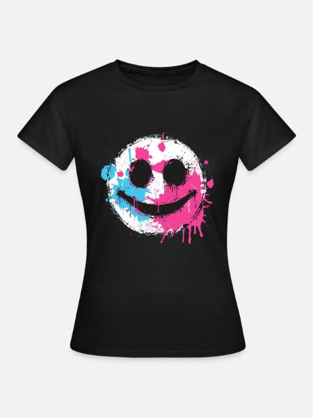 Graffiti Smiley Face - Urban Street Art - Frauen T-Shirt - Schwarz