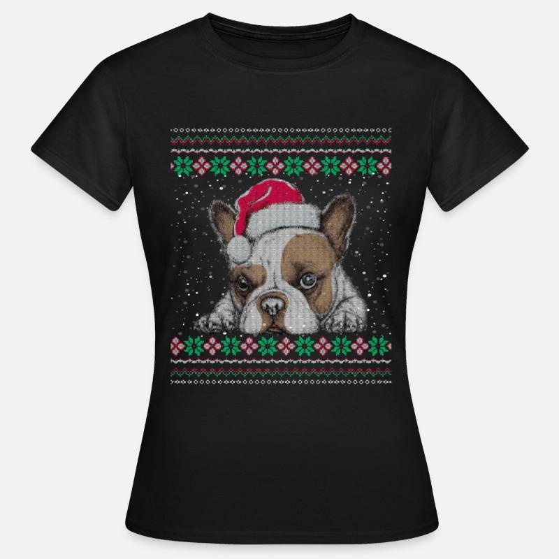Joyeux Noël bouledogue français Ugly Pull de Noël - T-shirt Femme - noir