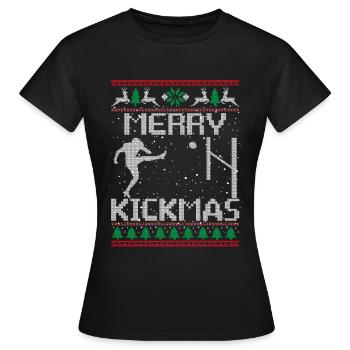 Merry Kickmas Funny Football Kick Sarcasm Christma - Frauen T-Shirt - Schwarz - Vorne - AI Model Female 172 dark (172cm)
