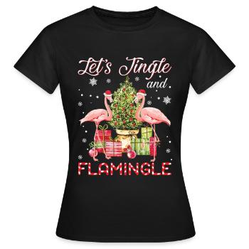 Let’s Jingle And Flamingle Funny Flamingo - T-shirt Femme - noir - Devant - AI Model Female 172 dark (172cm)