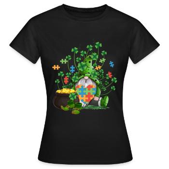 Autism Gnome Irish Gold Coin Pot Puzzle Heart - Women's T-Shirt - black - Front - AI Model Female 172 dark (172cm)