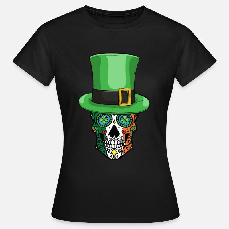 Irish Sugar Skull Funny Leprechaun Hat - Women's T-Shirt - black