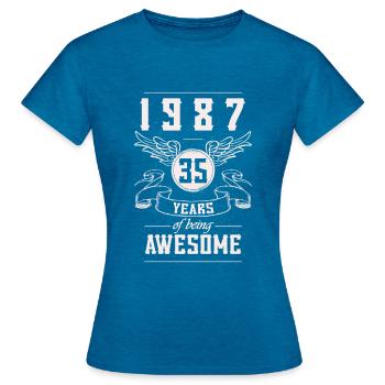 Born in 1987 Birthday gift 35 years - Women's T-Shirt - antique blue sapphire heather - Front - AI Model Female 172 dark (172cm)