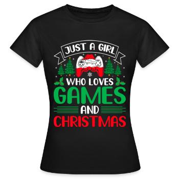 Juste une fille qui aime les jeux et Noël - T-shirt Femme - noir - Devant - AI Model Female 172 dark (172cm)