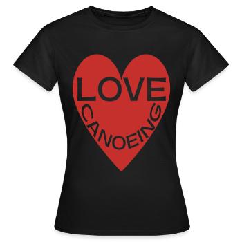 Exciting Love Canoeing Red Heart Hobby - Frauen T-Shirt - Schwarz - Vorne - AI Model Female 172 dark (172cm)