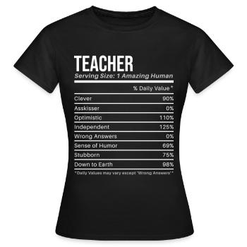 Teacher Nutritional Values Funny Nutrition Facts - Women's T-Shirt - black - Front - AI Model Female 172 dark (172cm)