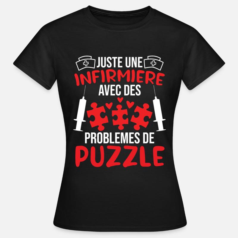 Infirmière avec des problèmes de puzzle - T-shirt Femme - noir