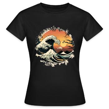 Japanische Welle the Great Wave of Kanagawa - Frauen T-Shirt - Schwarz - Vorne - AI Model Female 172 dark (172cm)