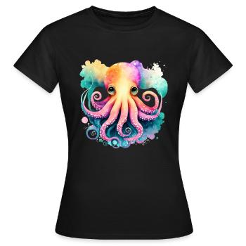 Underwater World Baby Octopus Fish in Watercolor - Frauen T-Shirt - Schwarz - Vorne - AI Model Female 172 dark (172cm)