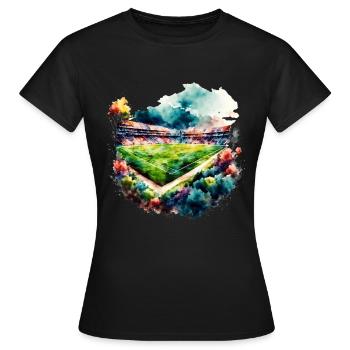 Stade de football dans le stade de Fussball à l’aquarelle - T-shirt Femme - noir - Devant - AI Model Female 172 dark (172cm)