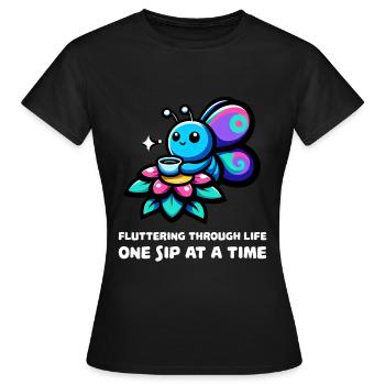 Fluttering Through Life Coffee Butterfly - Women's T-Shirt - black - Front - AI Model Female 172 dark (172cm)