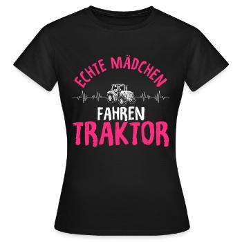 Echte Mädchen Fahren Traktor Herzschlag Trecker La - Frauen T-Shirt - Schwarz - Vorne - AI Model Female 172 dark (172cm)