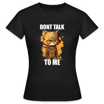 Grummelige Katze, T-Shirt Desing, Cartoonstyle, - Frauen T-Shirt - Schwarz - Vorne - AI Model Female 172 dark (172cm)