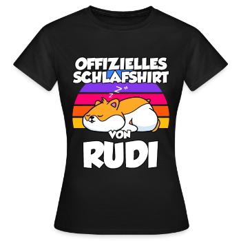 Offizielles Schlafshirt Von Rudi - Frauen T-Shirt - Schwarz - Vorne - AI Model Female 172 dark (172cm)