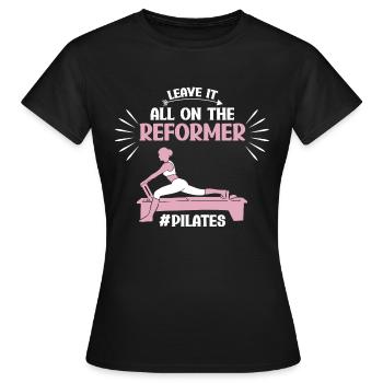 Laissez tout sur le motif Reformer Pilates - T-shirt Femme - noir - Devant - AI Model Female 172 dark (172cm)