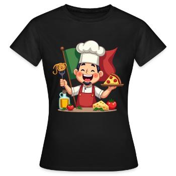 Fröhlicher italienischer Koch - Frauen T-Shirt - Schwarz - Vorne - AI Model Female 172 dark (172cm)