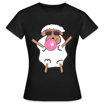 Schaf mit Sonnenbrille und Kaugummi - Frauen T-Shirt - Schwarz - Vorne - AI Model Female 172 dark (172cm)