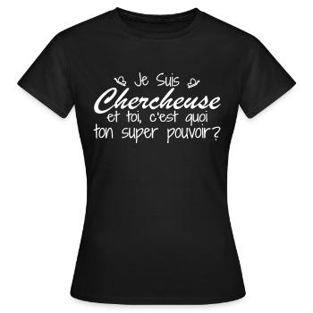 Ich bin Forscher. Was ist deine Superkraft? - Frauen T-Shirt - Schwarz - Vorne - AI Model Female 172 dark (172cm)